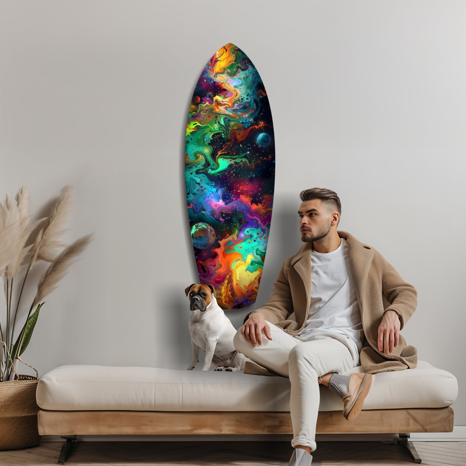 Rainbow Marbled Nebula Surfboard Glass Wall Art