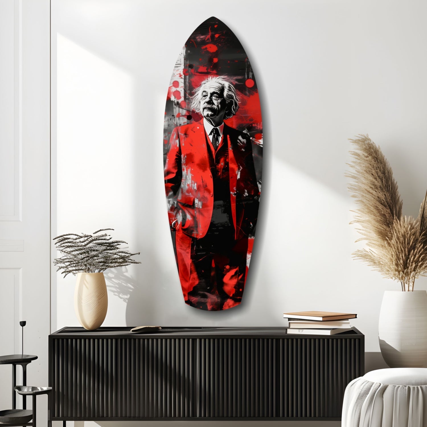 Standing Genius Red Blazer Splatter Glass Wall Art