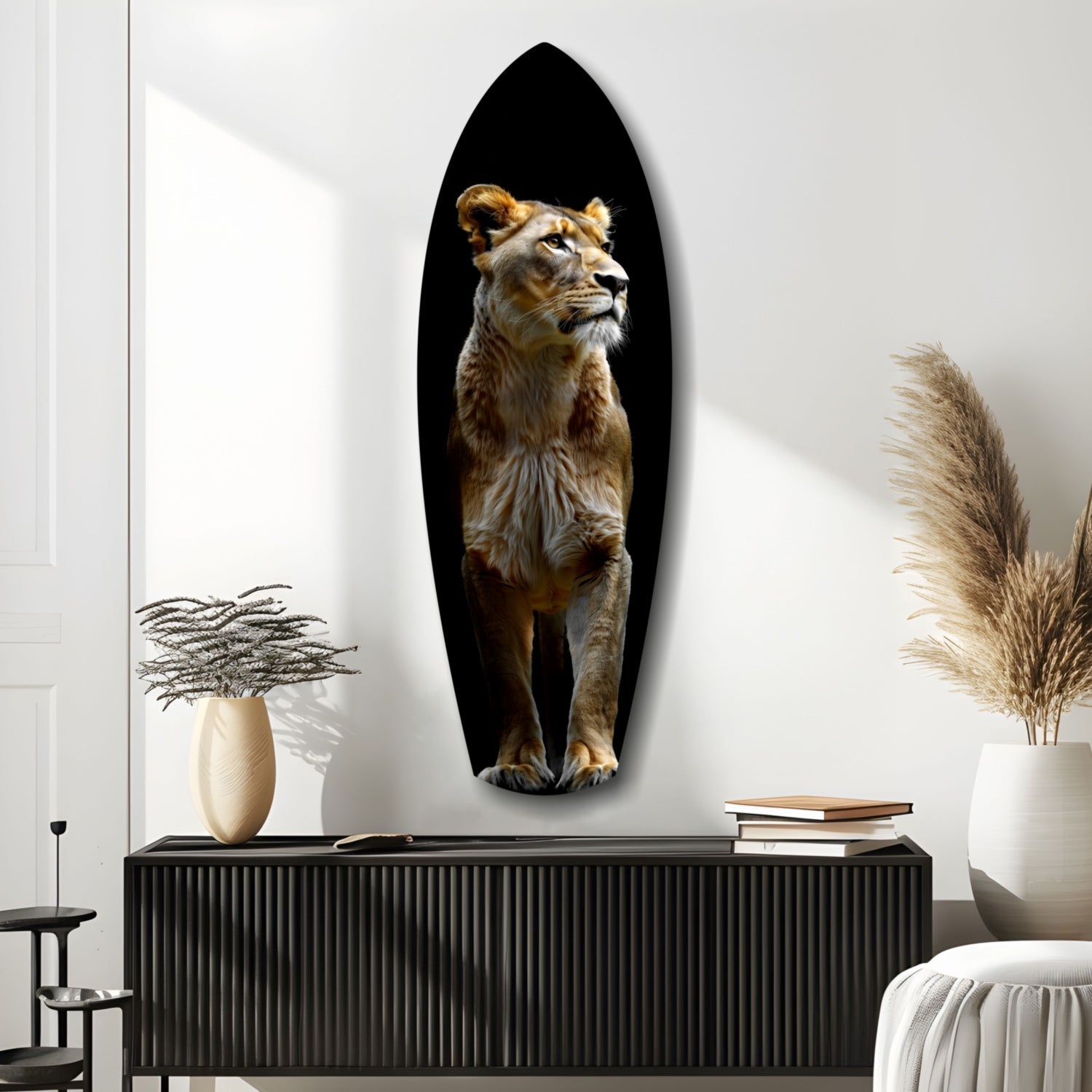 Standing Lioness Golden Portrait Glass Wall Art