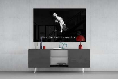 Black And White Pull Up Athlete Gym Glass Wall Art