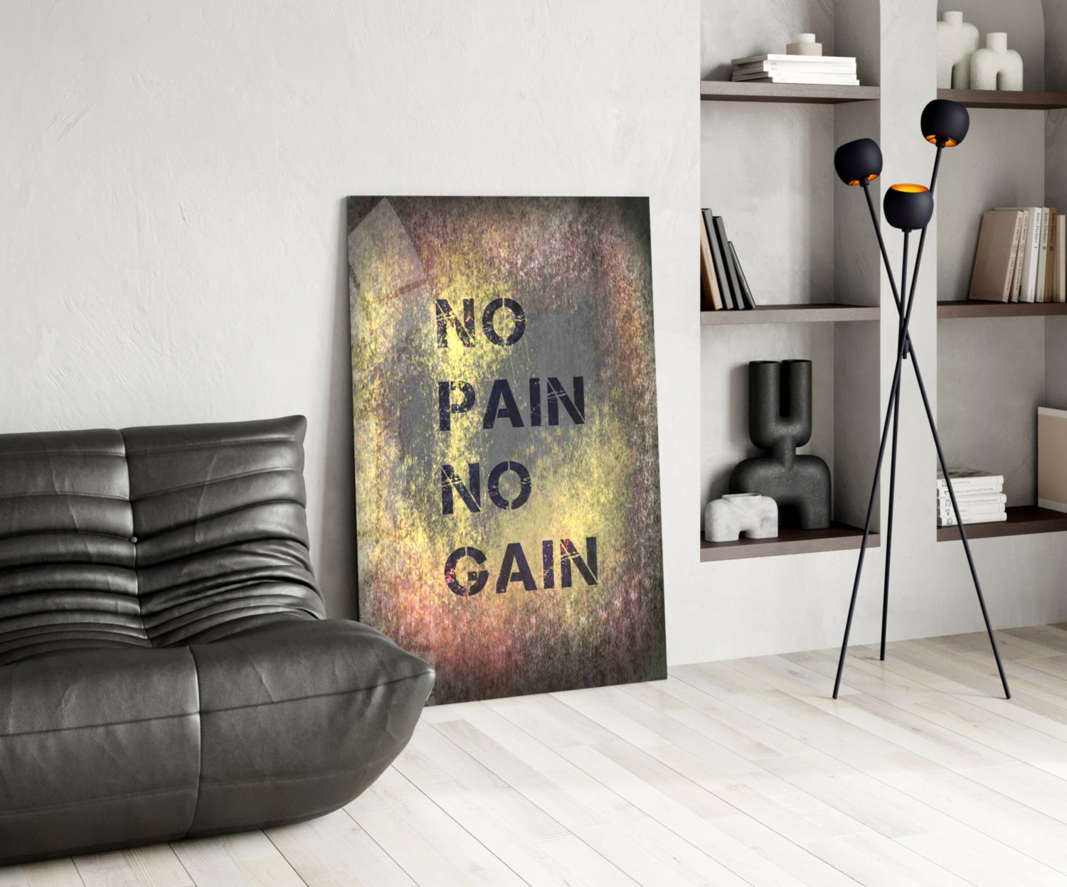 Golden Grunge No Pain No Gain Glass Wall Art