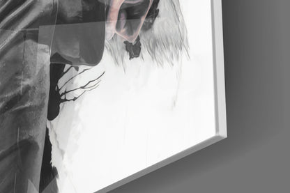 Suited Gunman Ink Splash Gray Glass Wall Art