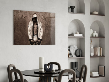 Hooded Boxer In White Robe Glass Wall Art