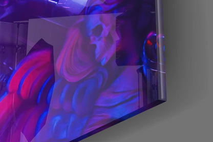 Neon Ring Suited Man Purple Glass Wall Art