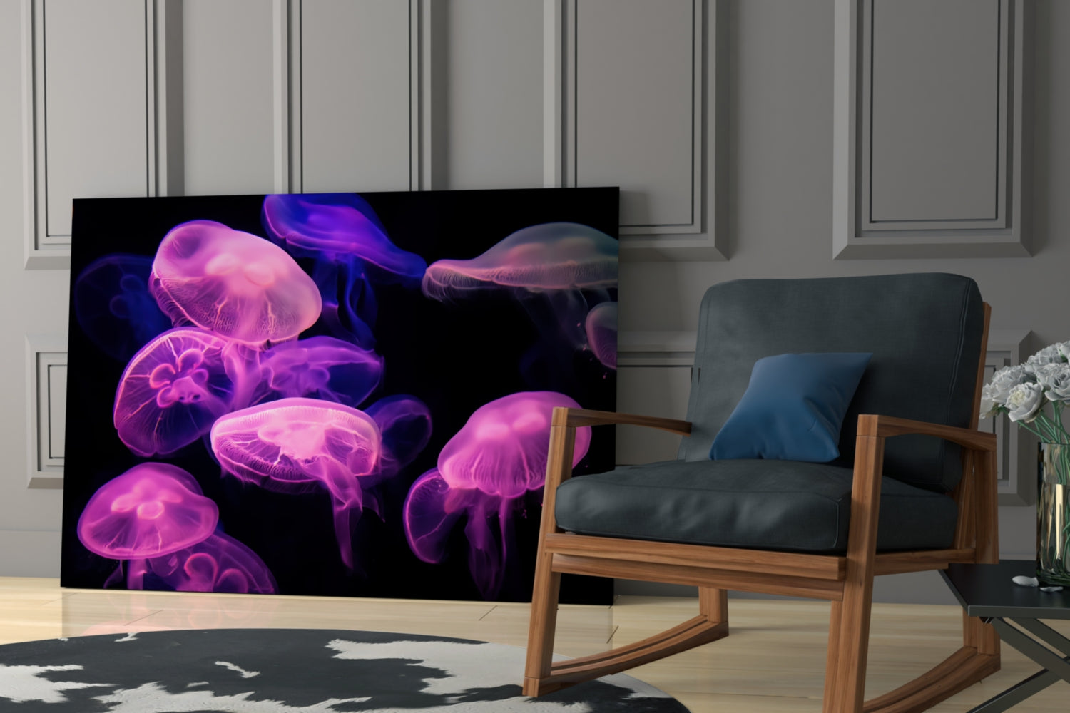 Pink Glowing Jellyfish Cluster Glass Wall Art