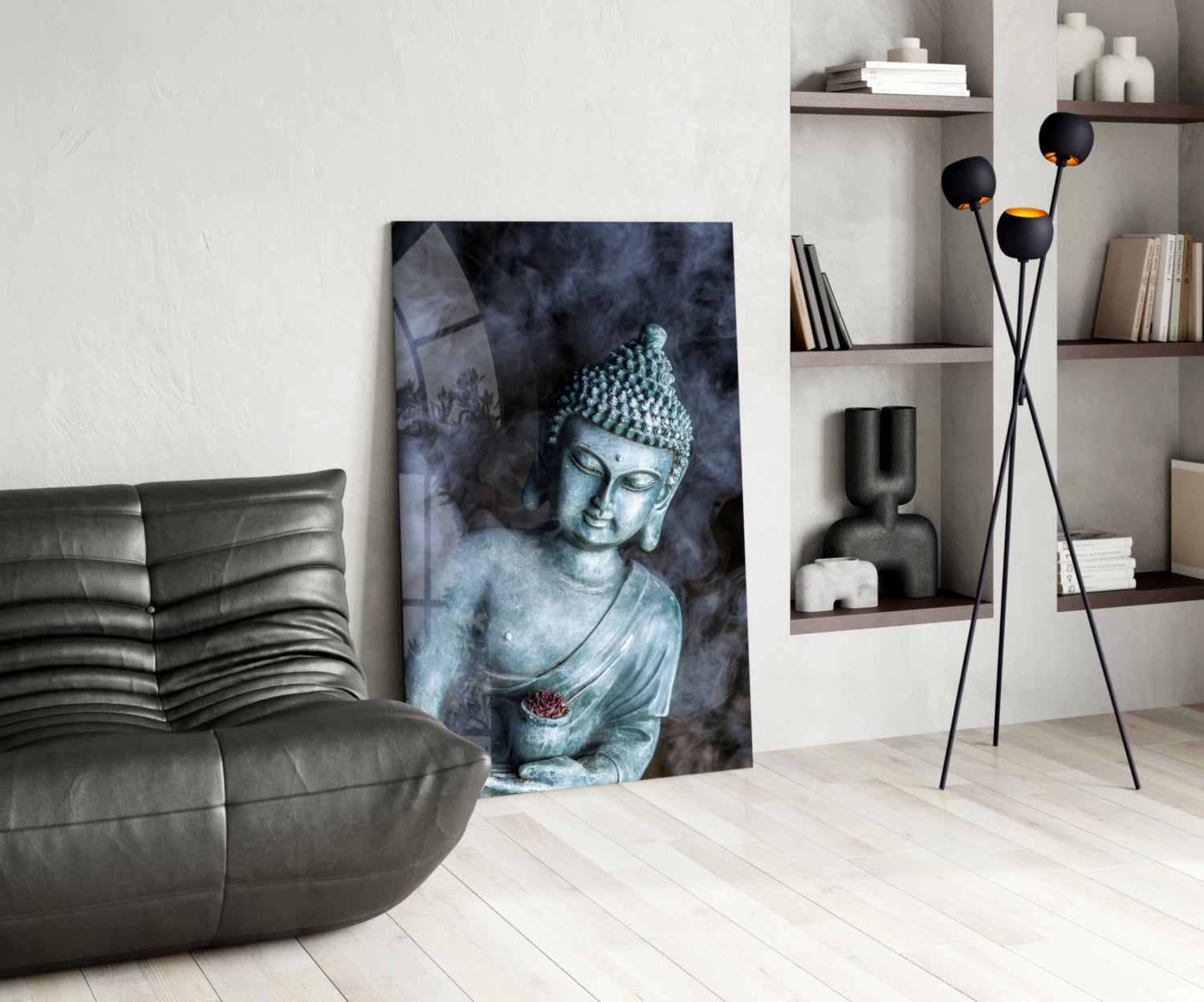 Smoky Jade Buddha Statue Glass Wall Art