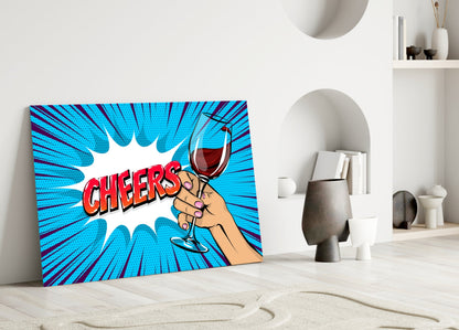 Pop Art Hand Holding Red Wine Cheers Glass Wall Art