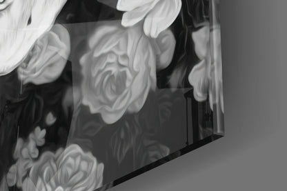 Monochrome Rose Garden Skull Glass Wall Art
