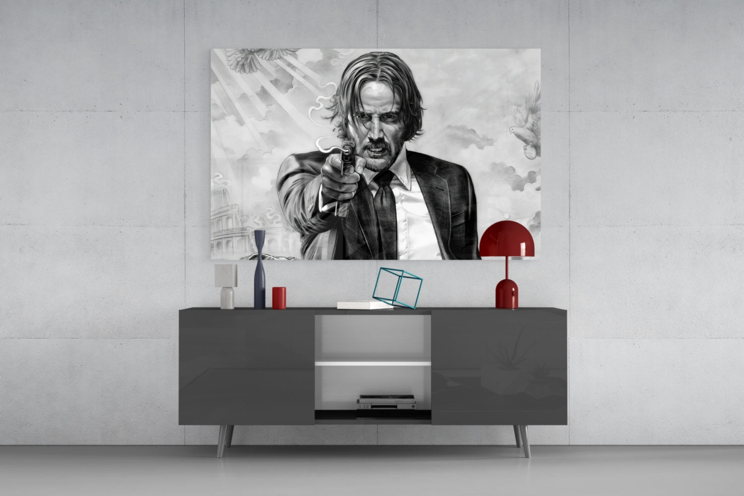 Gunslinger in a Black Suit Glass Wall Art