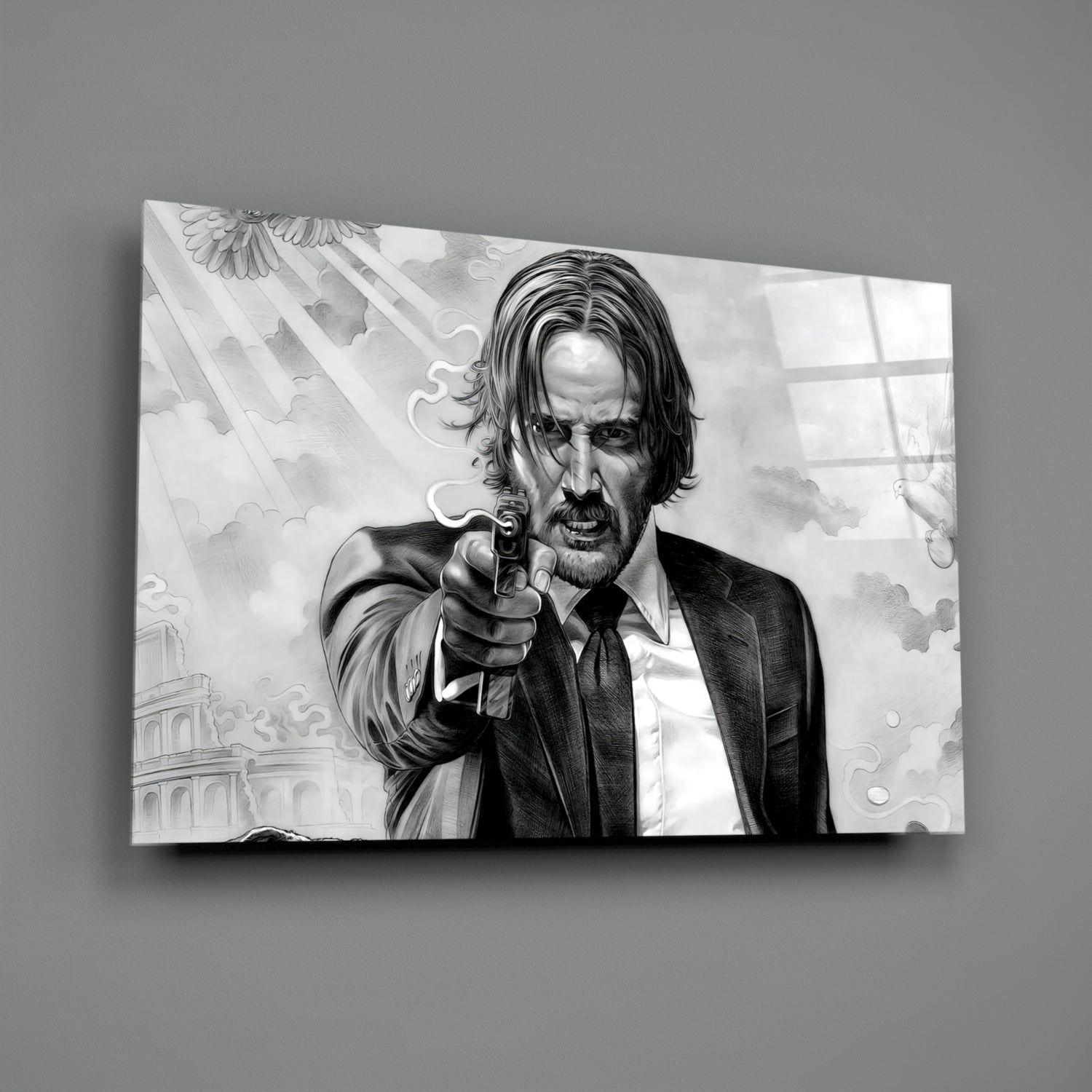 Gunslinger in a Black Suit Glass Wall Art
