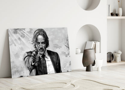 Gunslinger in a Black Suit Glass Wall Art