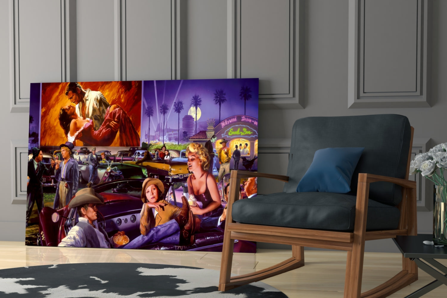 Hollywood Drive In Collage Glass Wall Art