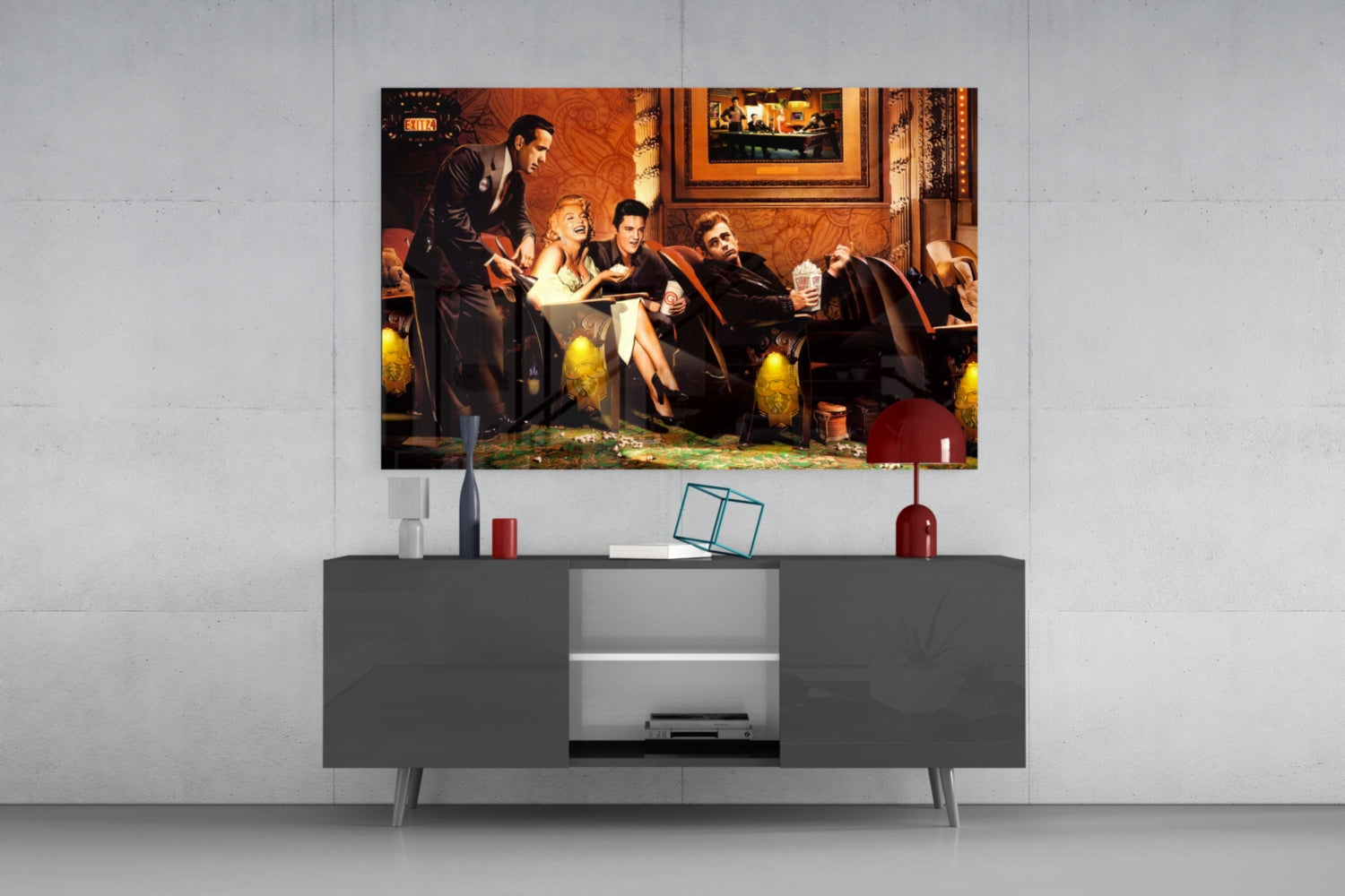 Retro Icons at the Cinema Glass Wall Art