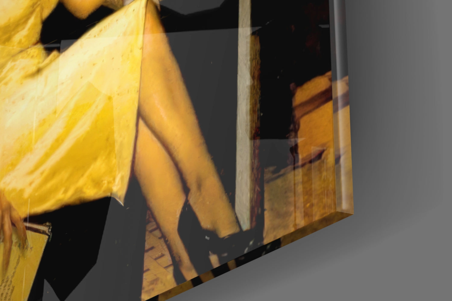 Yellow Dress Midnight Diner Scene Glass Wall Art
