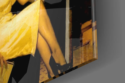 Yellow Dress Midnight Diner Scene Glass Wall Art