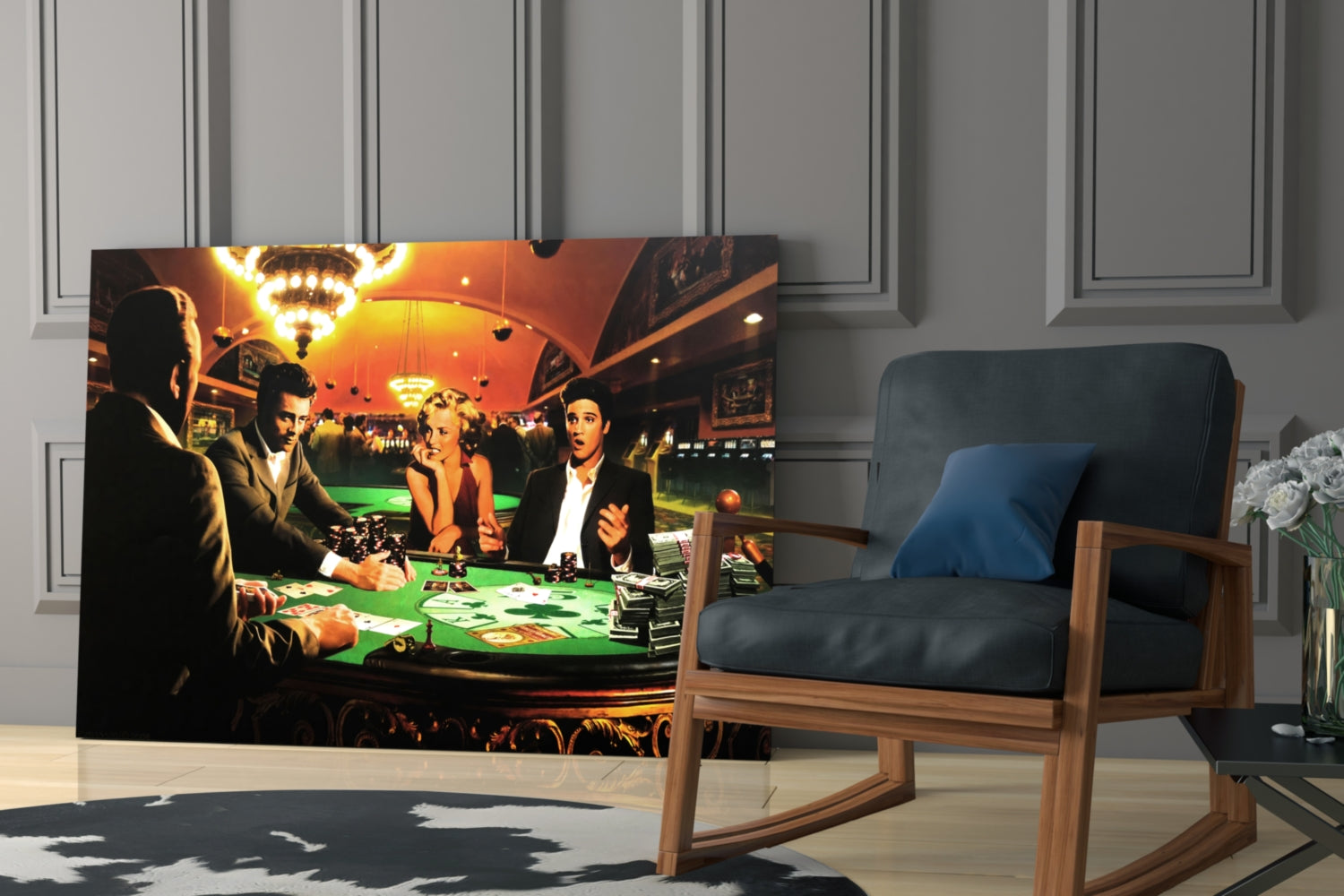 Casino Poker Table Chandelier Glass Wall Art