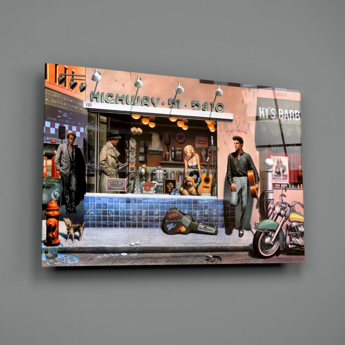 Retro Icons at the Corner Store Glass Wall Art
