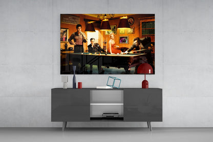 Retro Icons at the Pool Hall V2 Glass Wall Art