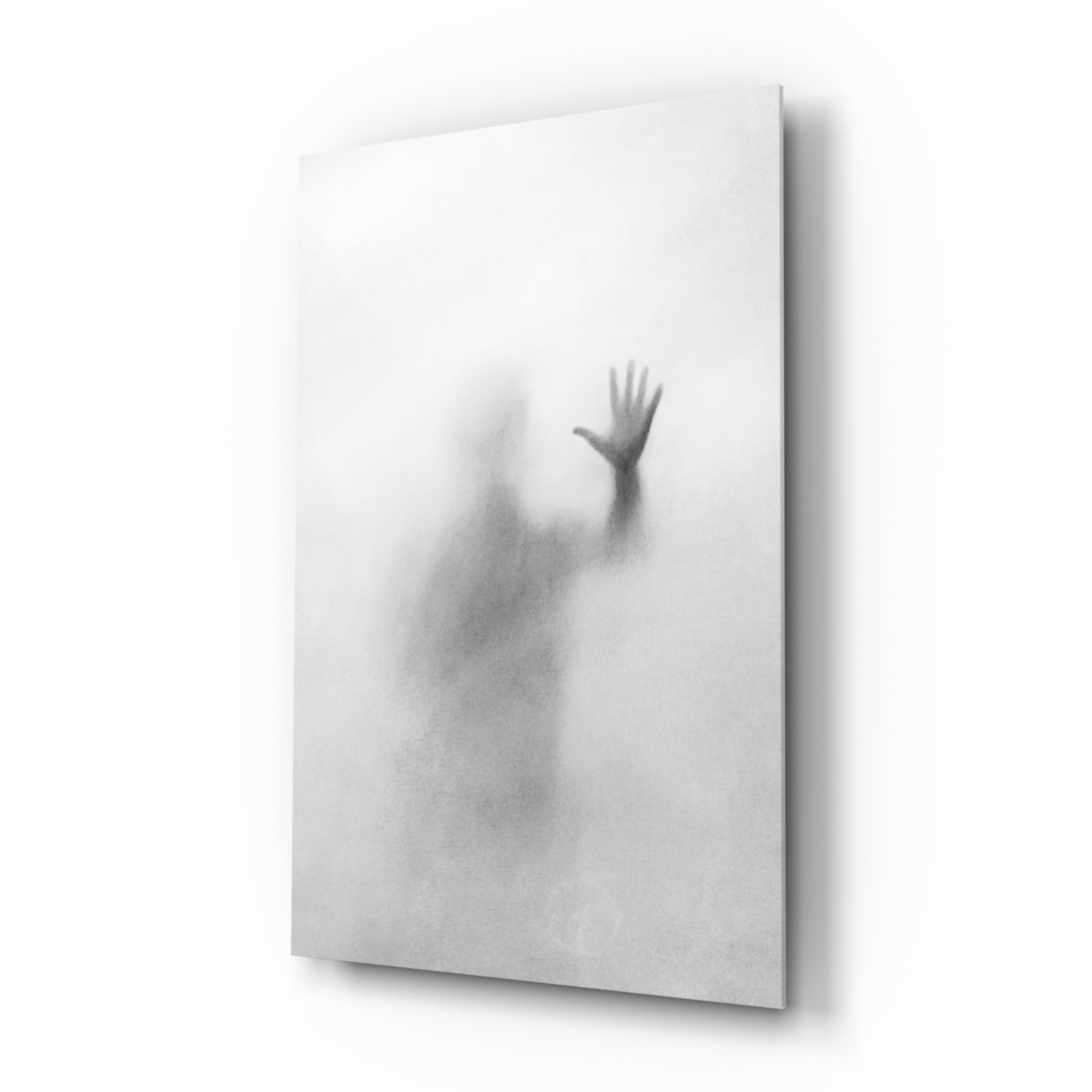 Vertical Blurred Figure Raised Palm Glass Wall Art