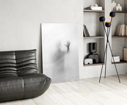 Vertical Blurred Figure Raised Palm Glass Wall Art