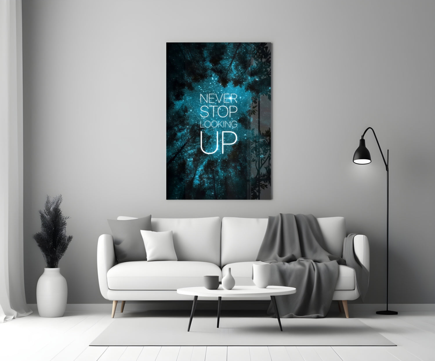Never Stop Looking Up Teal Night Sky Glass Wall Art
