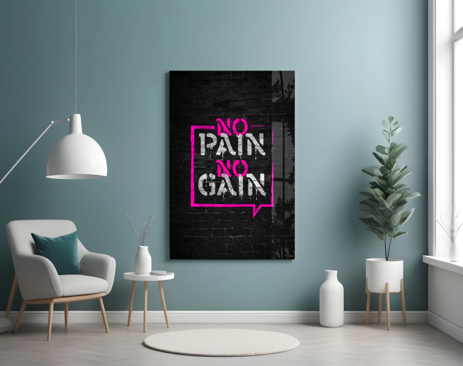 Pink Frame Brick Graffiti Quote Glass Wall Art