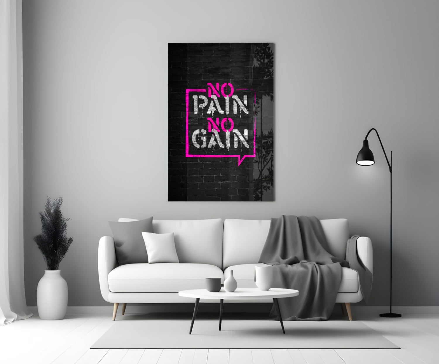 Pink Frame Brick Graffiti Quote Glass Wall Art