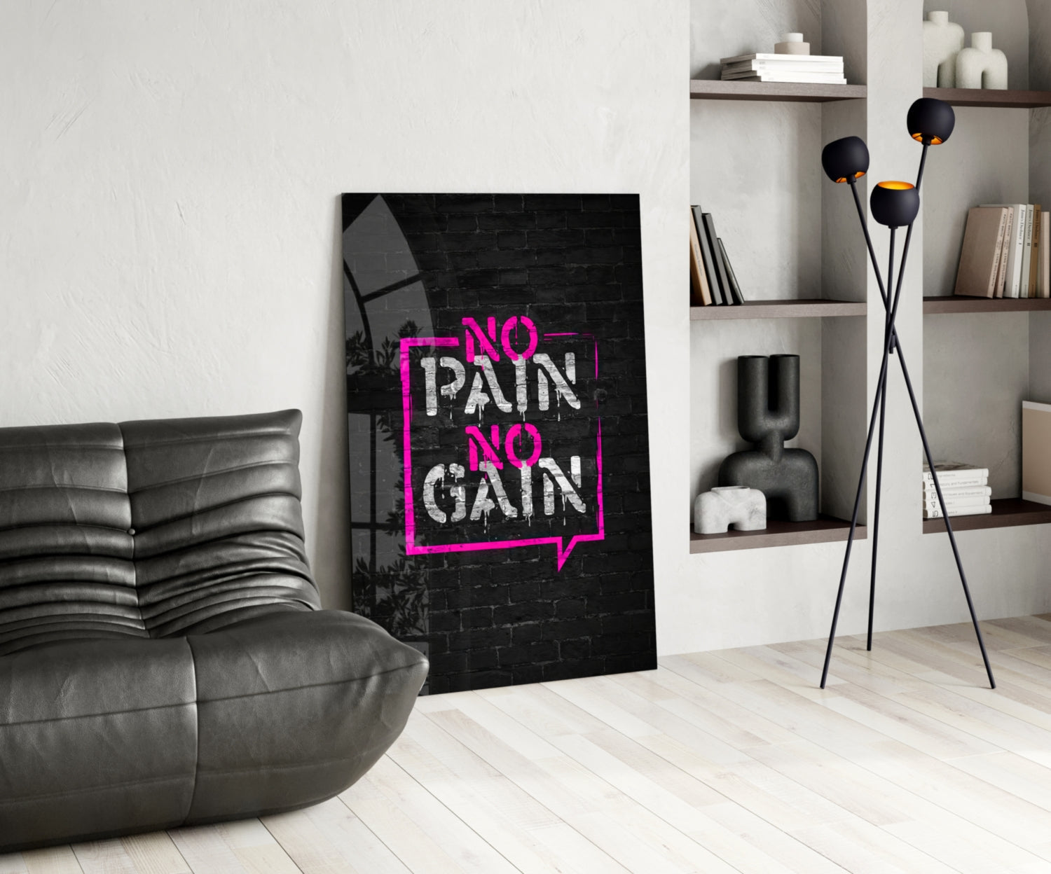 Pink Frame Brick Graffiti Quote Glass Wall Art