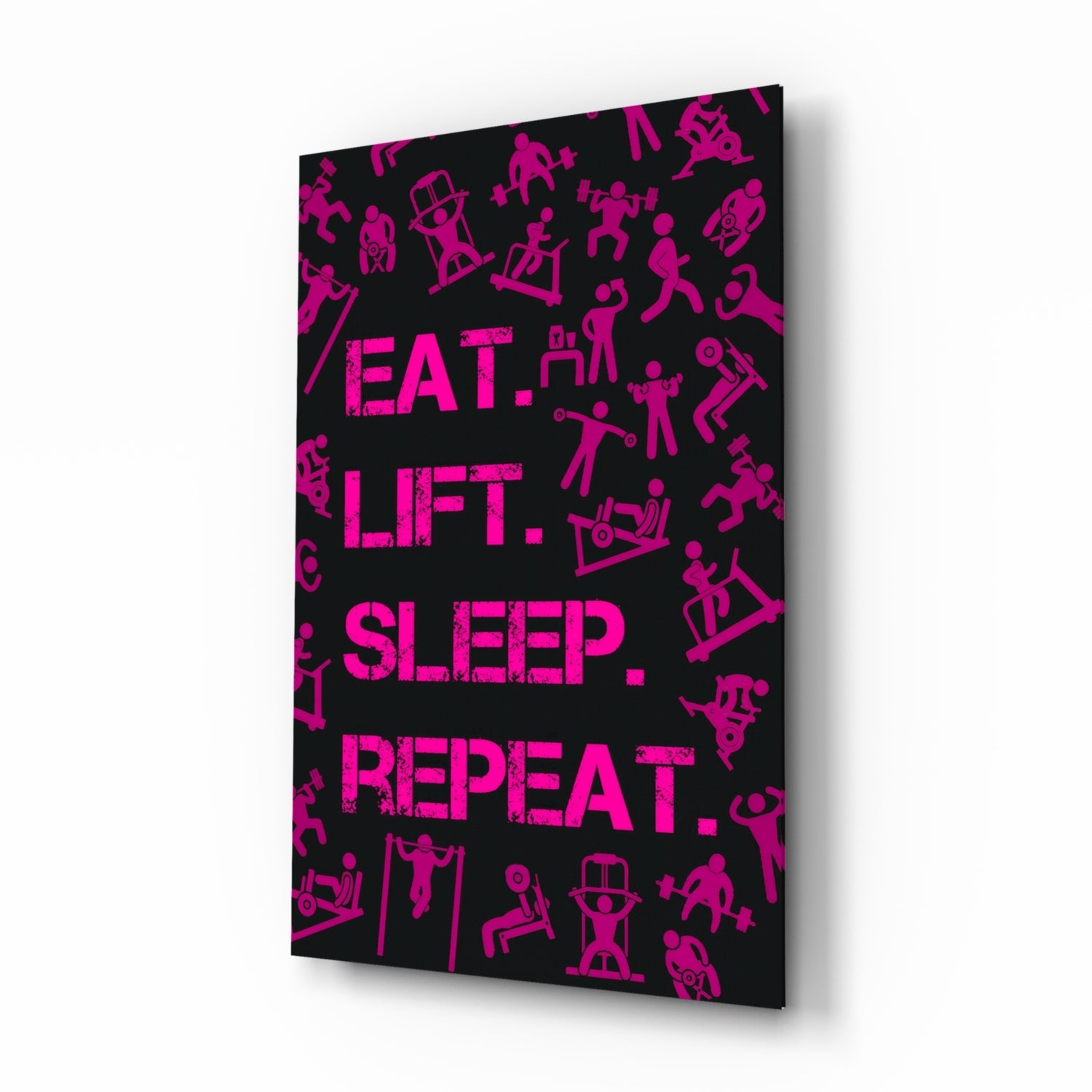 Hot Pink Workout Pictograms Motivation Glass Wall Art