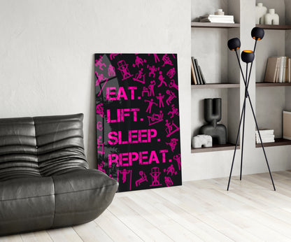Hot Pink Workout Pictograms Motivation Glass Wall Art