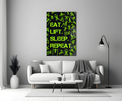 Neon Green Training Icons Gym Quote Glass Wall Art