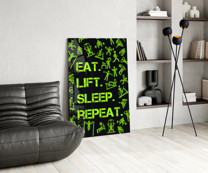 Neon Green Training Icons Gym Quote Glass Wall Art
