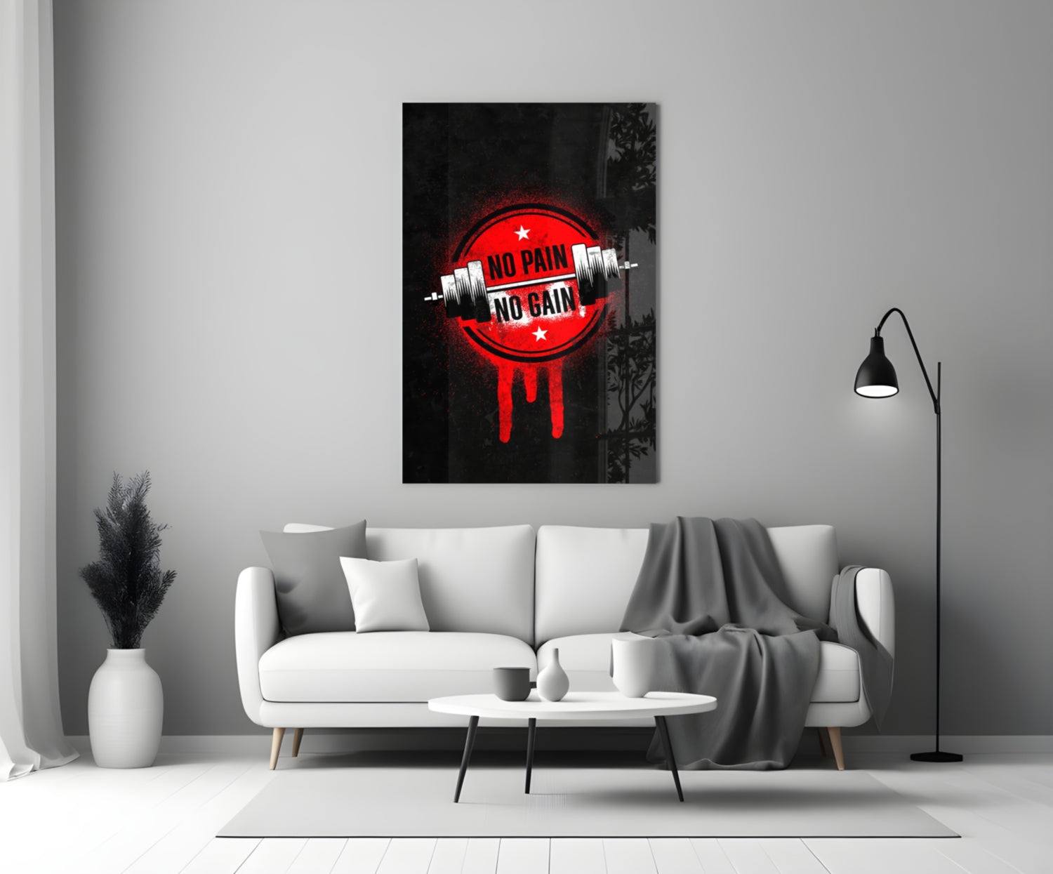 Red Circle Dumbbell Stencil Quote Glass Wall Art