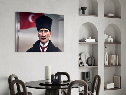 Ataturk Kalpak Crescent Flag Glass Wall Art
