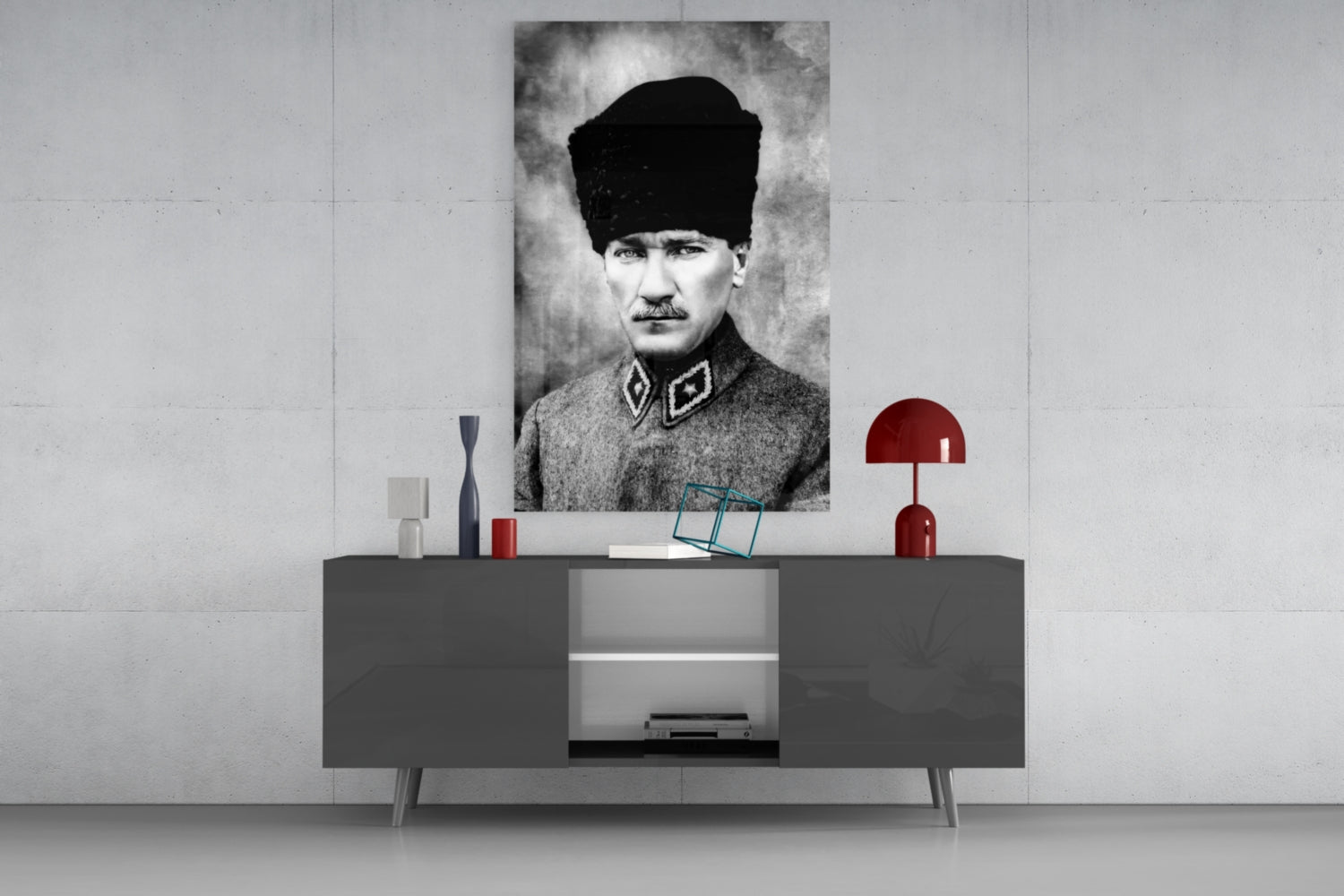 Ataturk Monochrome Uniform Bust Glass Wall Art