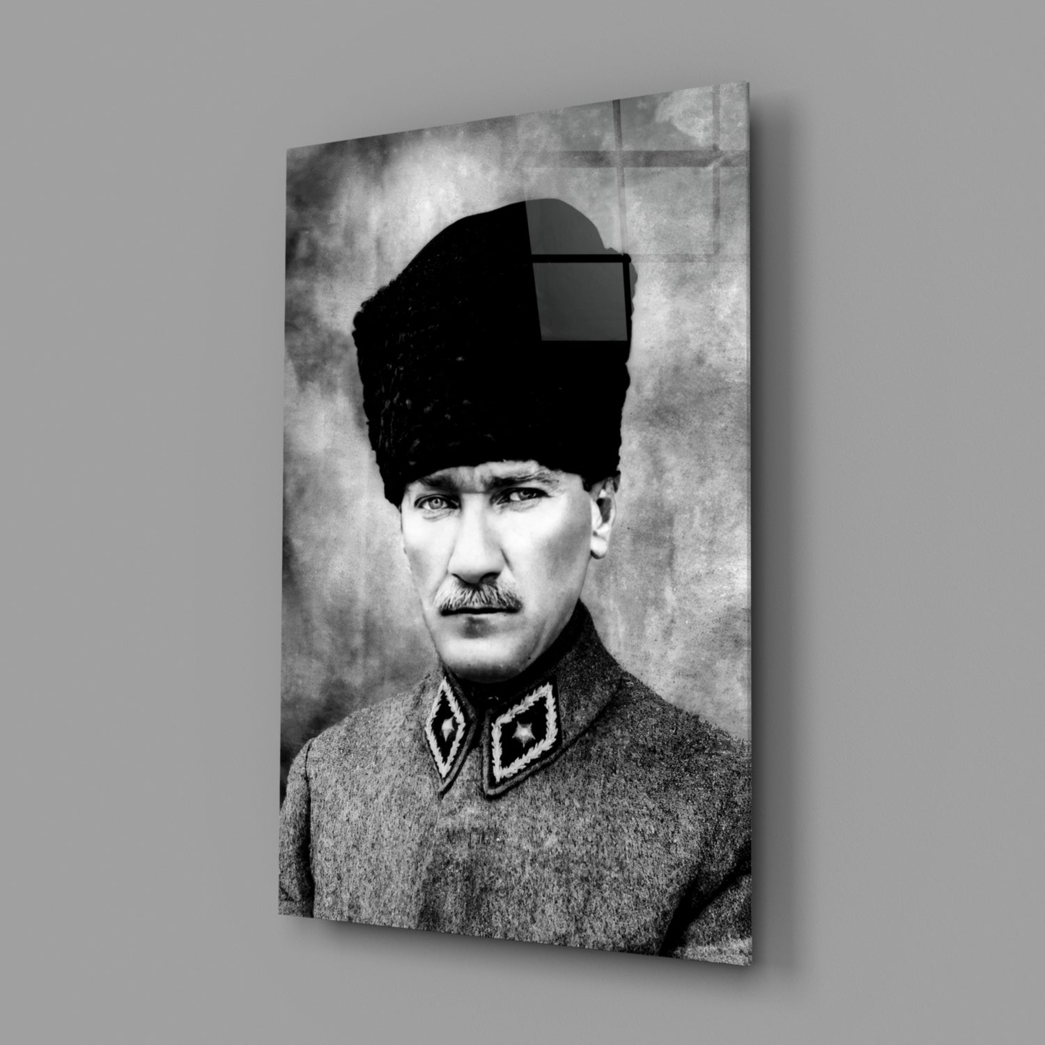 Ataturk Monochrome Uniform Bust Glass Wall Art