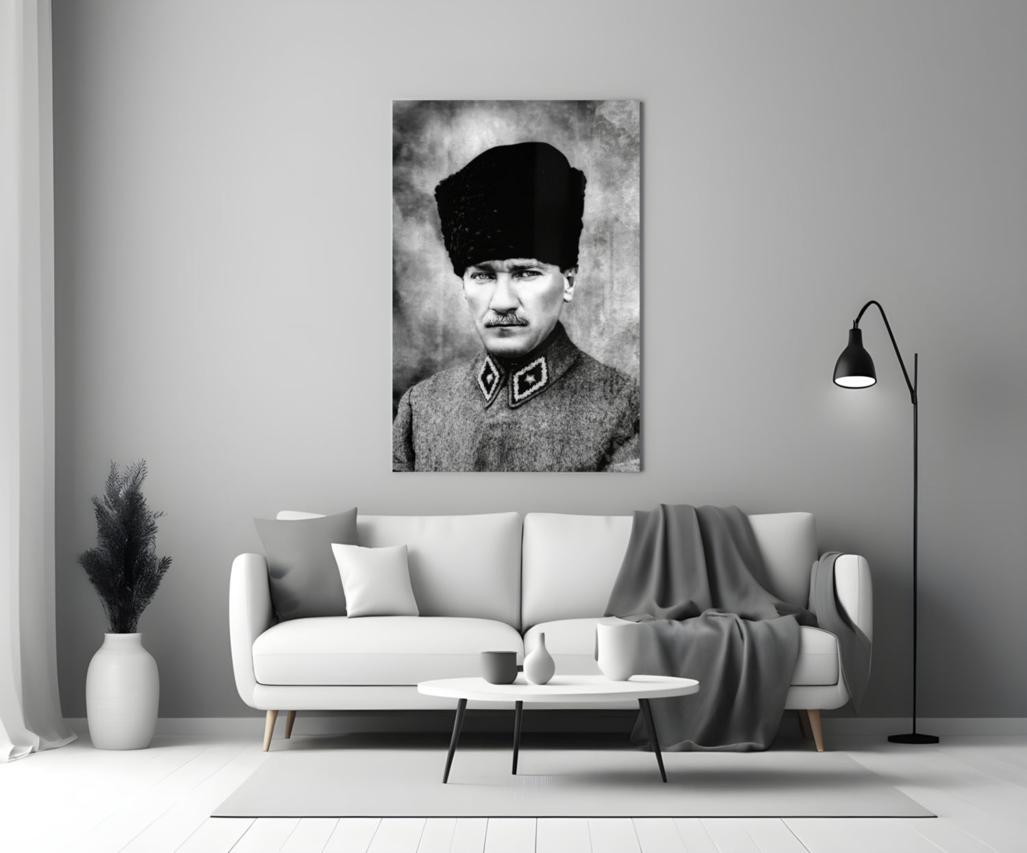Ataturk Monochrome Uniform Bust Glass Wall Art