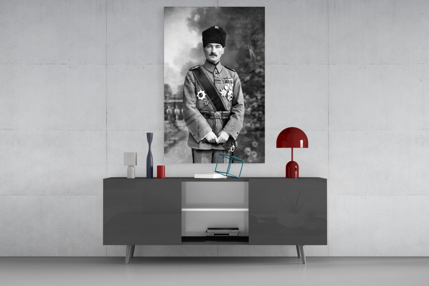 Ataturk Full Length Medals Portrait Glass Wall Art