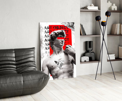 Marble Statue Collage Red Block Glass Wall Art