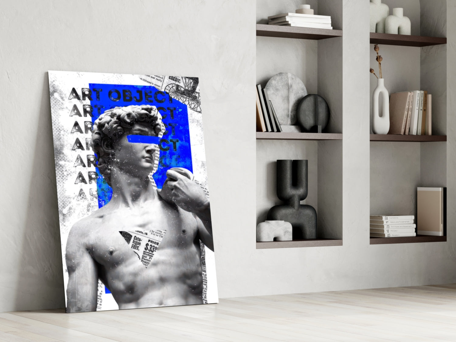 Marble Statue Collage Blue Block Glass Wall Art