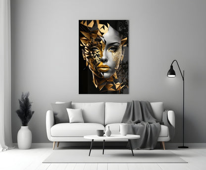 Golden Face Glass Wall Art