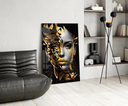 Golden Face Glass Wall Art