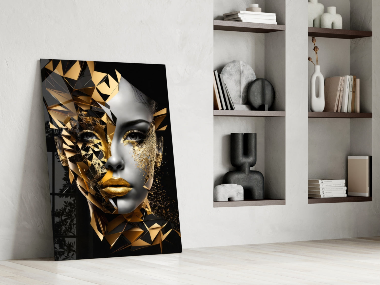 Golden Face Glass Wall Art