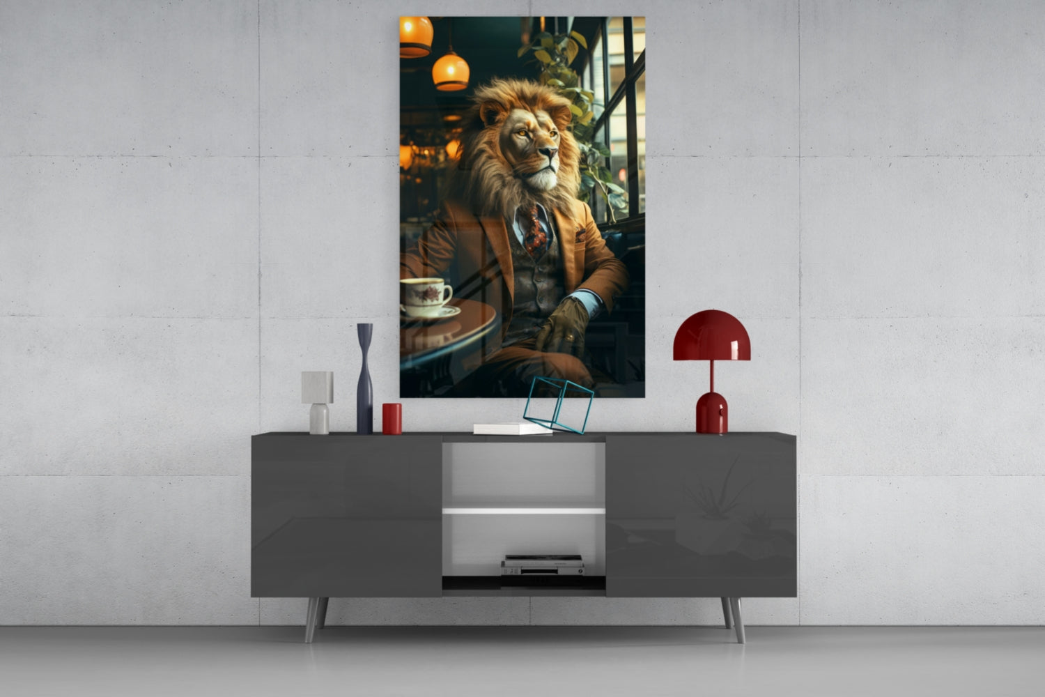 Lion Gentleman Glass Wall Art