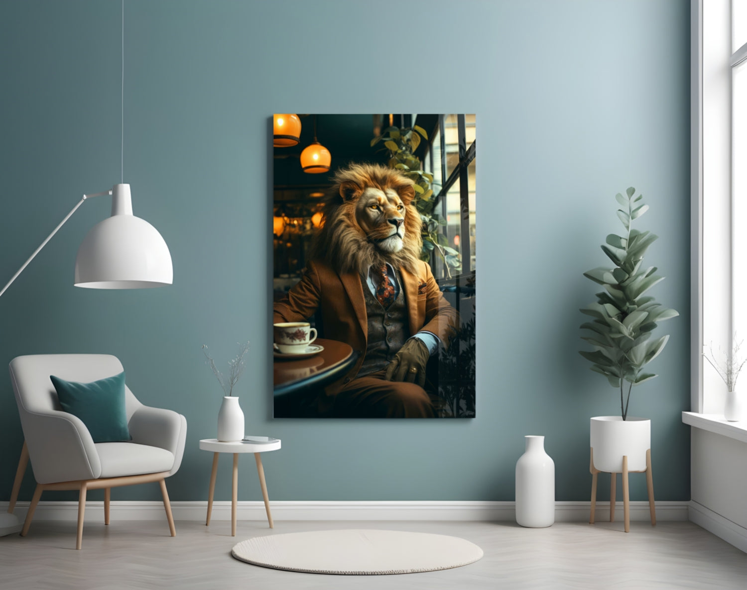 Lion Gentleman Glass Wall Art