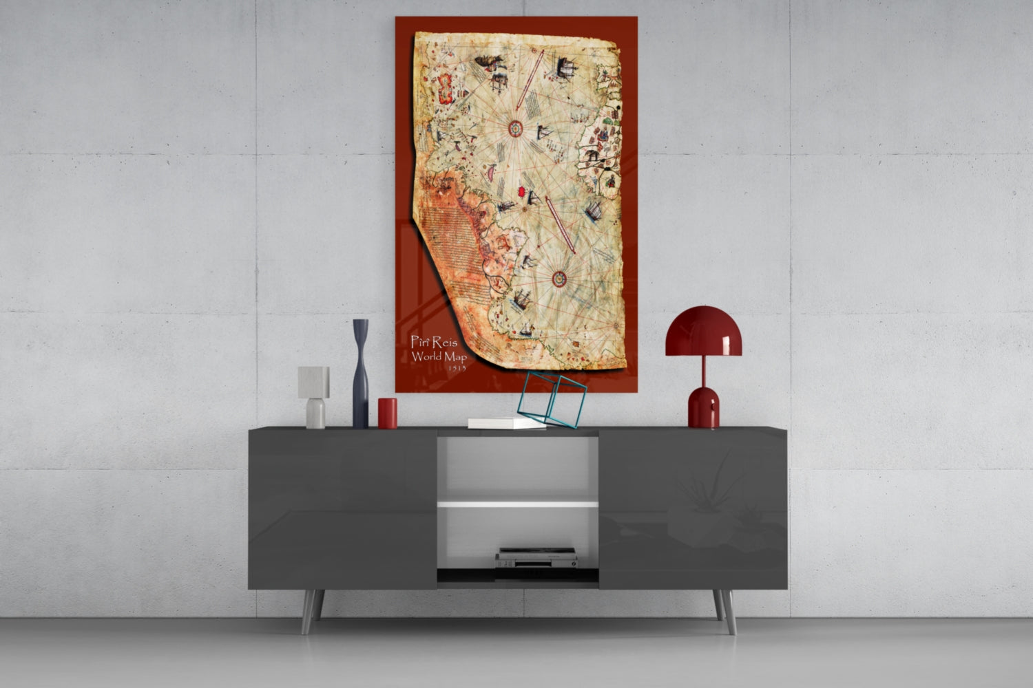 Map of Piri Reis Glass Wall Art