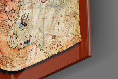 Map of Piri Reis Glass Wall Art