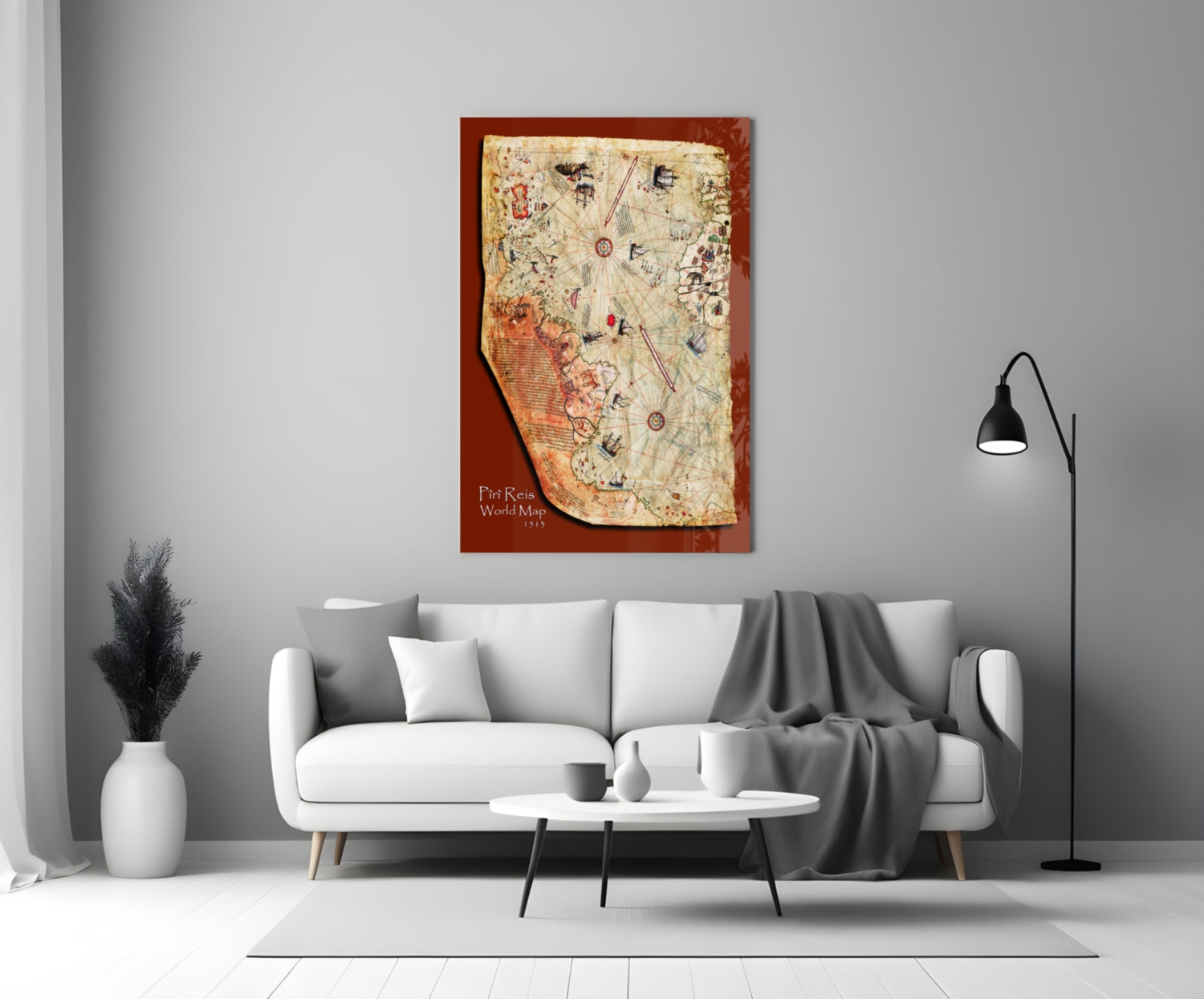 Map of Piri Reis Glass Wall Art