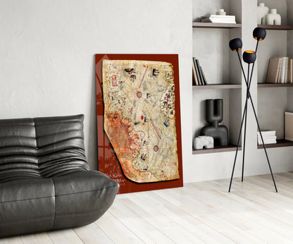 Map of Piri Reis Glass Wall Art