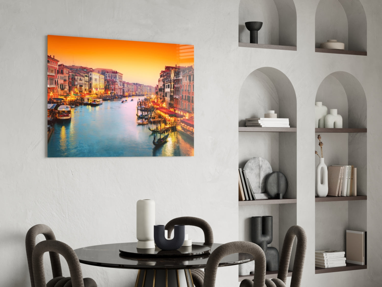 Orange Sunset Grand Canal Glass Wall Art